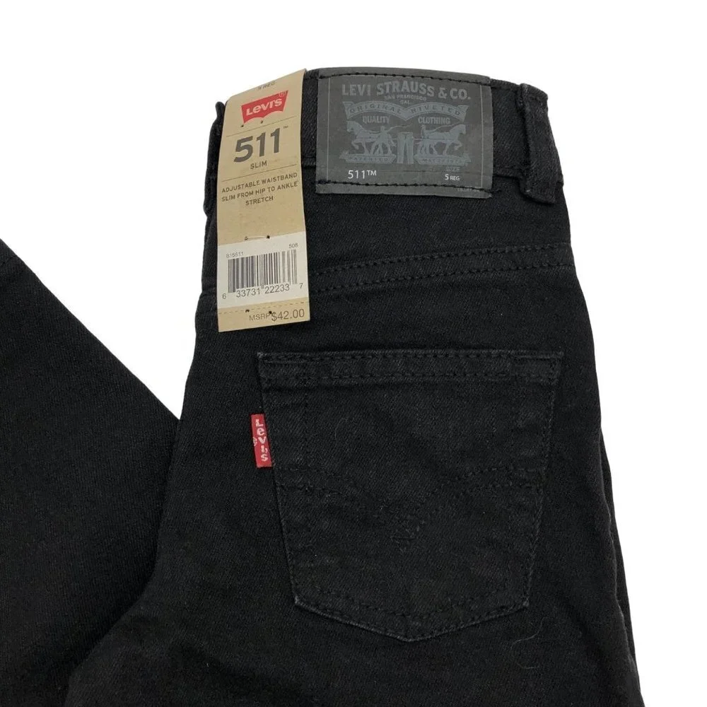LEVI'S 511 SLIM BOY BLACK ADJUSTABLE WAISTBAND DENIM SIZE 5 REG‎ NWT